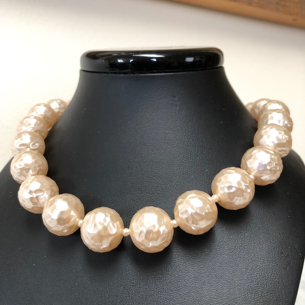 Vintage Faux Pearl Beaded Necklace 16mm Round Pearl Champagne/Cream Color